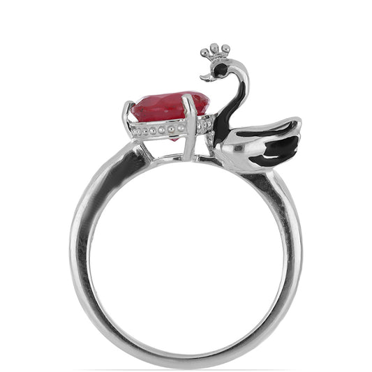 Anillo de Plata con Rubí de Madagascar y Diamante blanco