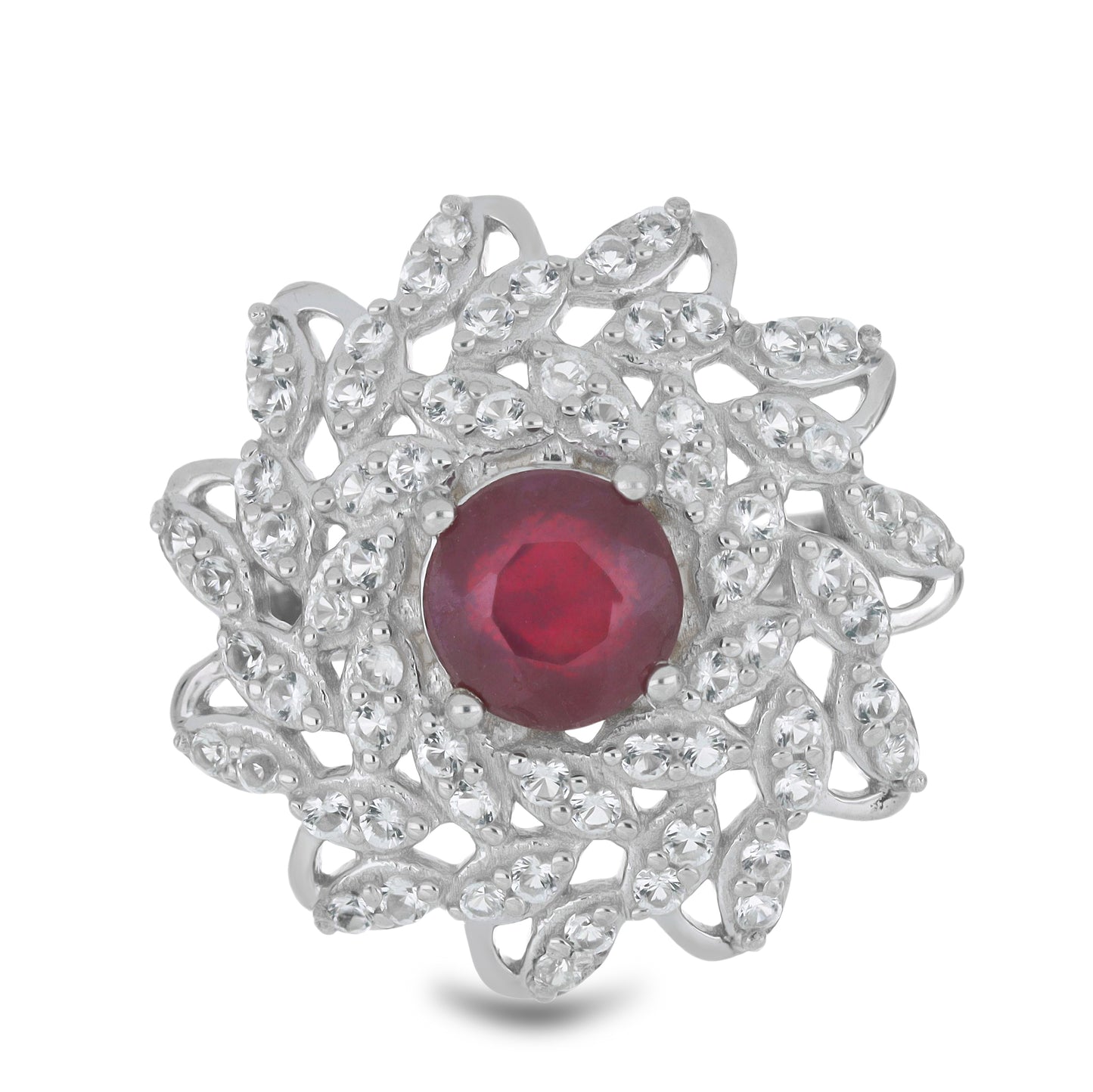 Anillo de Plata con Rubí de Madagascar y Topacio Blanco