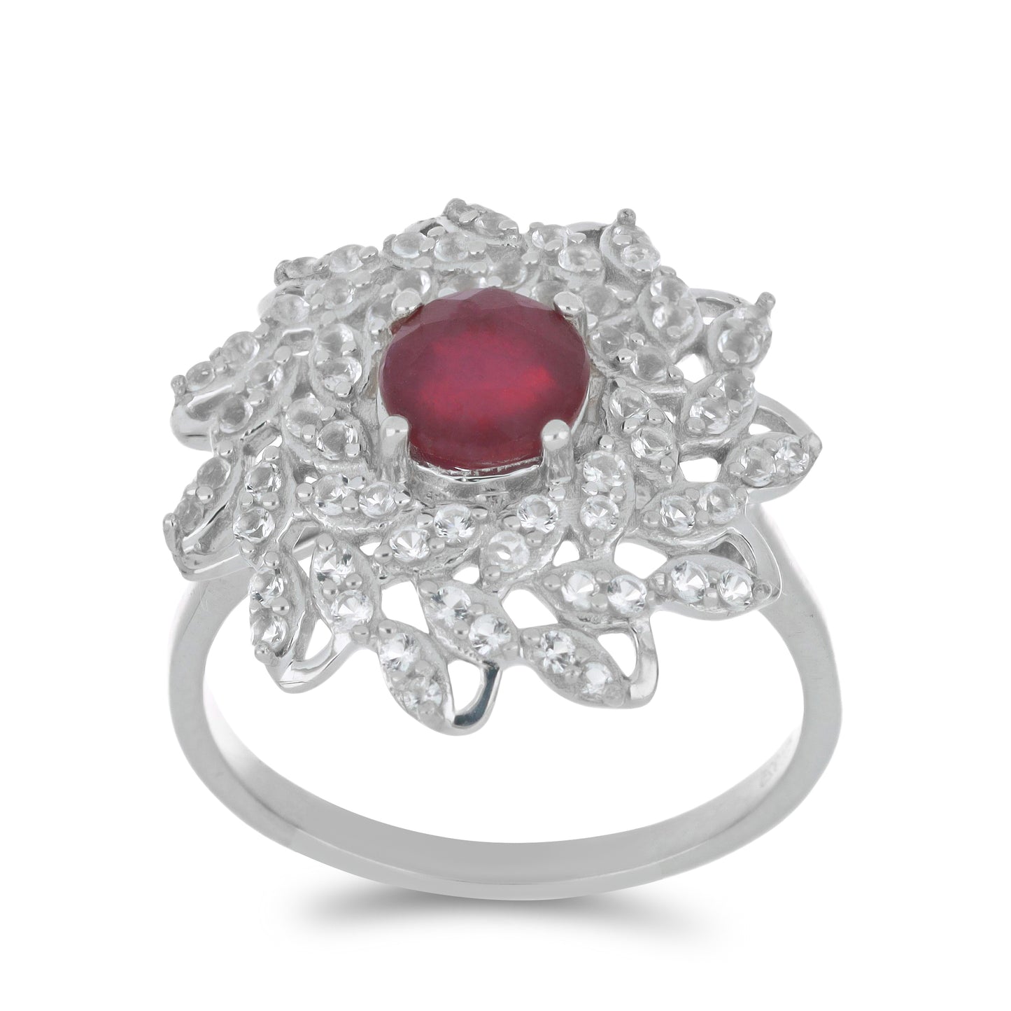 Anillo de Plata con Rubí de Madagascar y Topacio Blanco