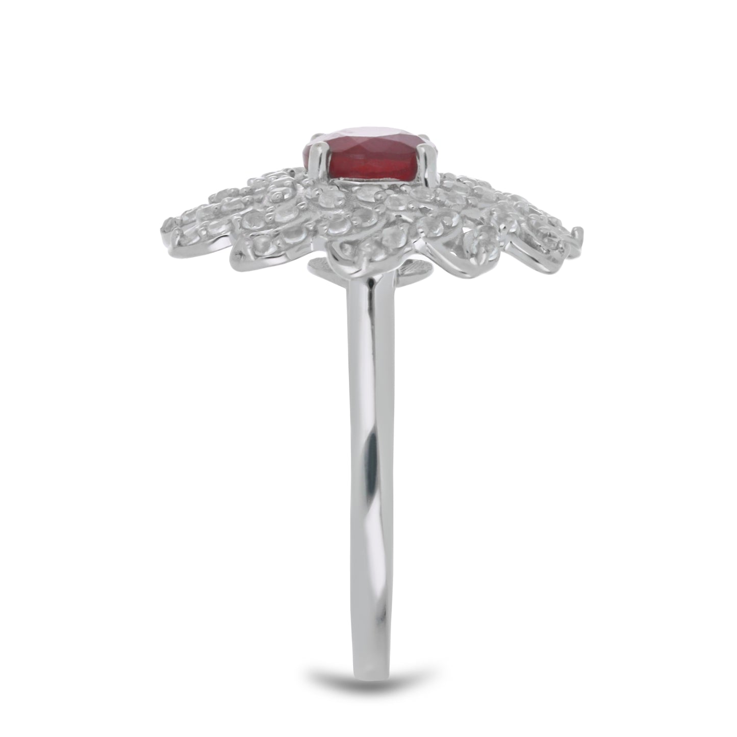 Anillo de Plata con Rubí de Madagascar y Topacio Blanco