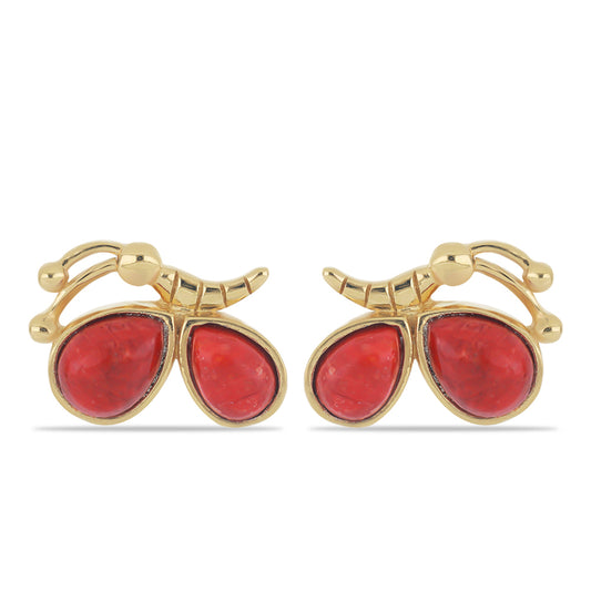 Pendientes de Plata Bañada en Oro con Coral de Esponja Roja