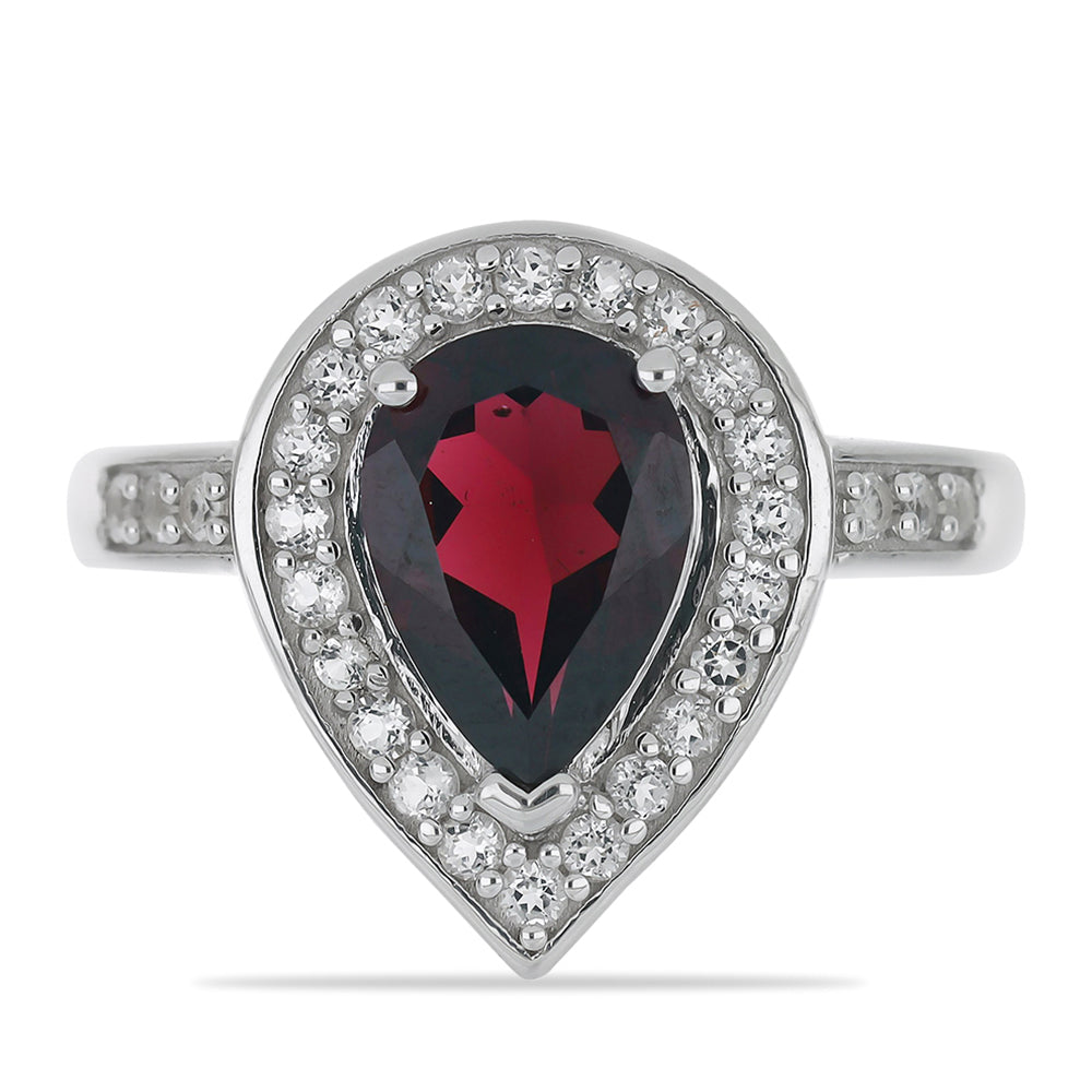 Anillo de Plata con Granate Rodolita de Minas Gerais y Topacio Blanco
