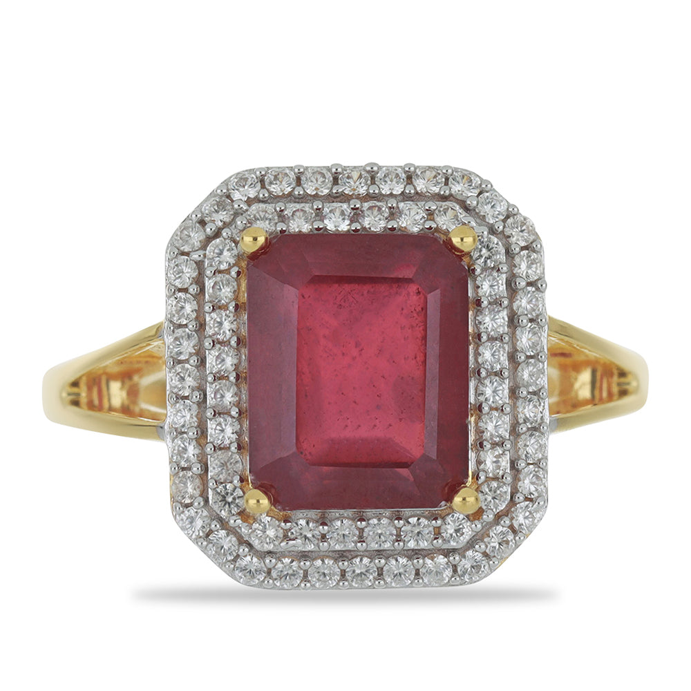 Anillo de Oro 9K con Rubí de Madagascar y Zircón blanco natural