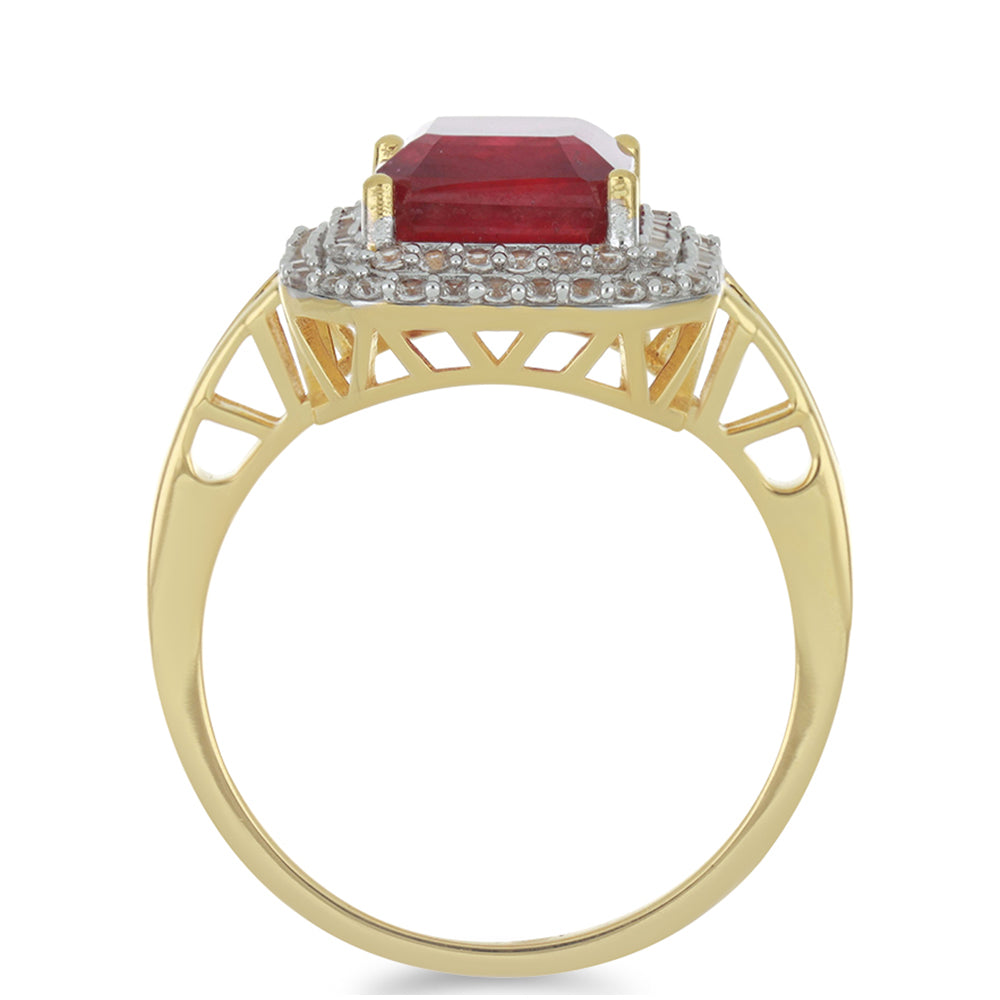 Anillo de Oro 9K con Rubí de Madagascar y Zircón blanco natural