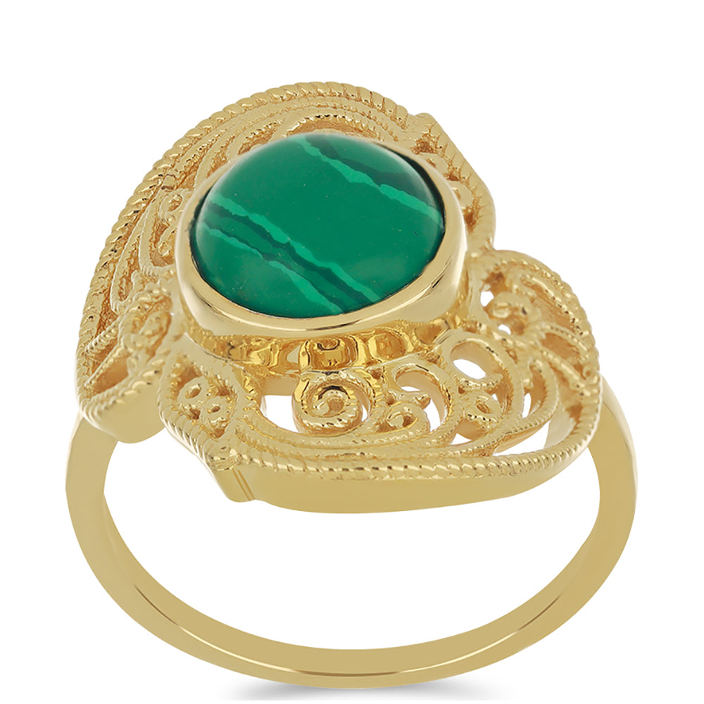 Anillo de Plata Bañada en Oro con Malaquita