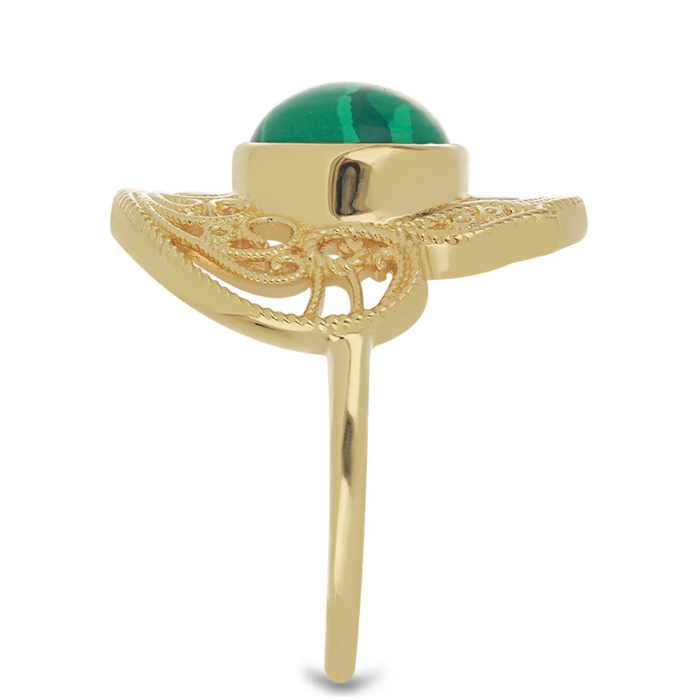 Anillo de Plata Bañada en Oro con Malaquita
