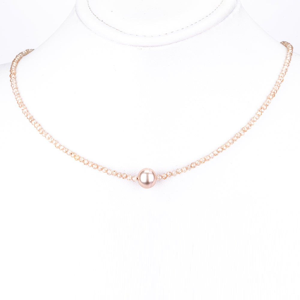 Collar de Plata con Perla de Agua Dulce- Lavanda y Zirconita Cúbica