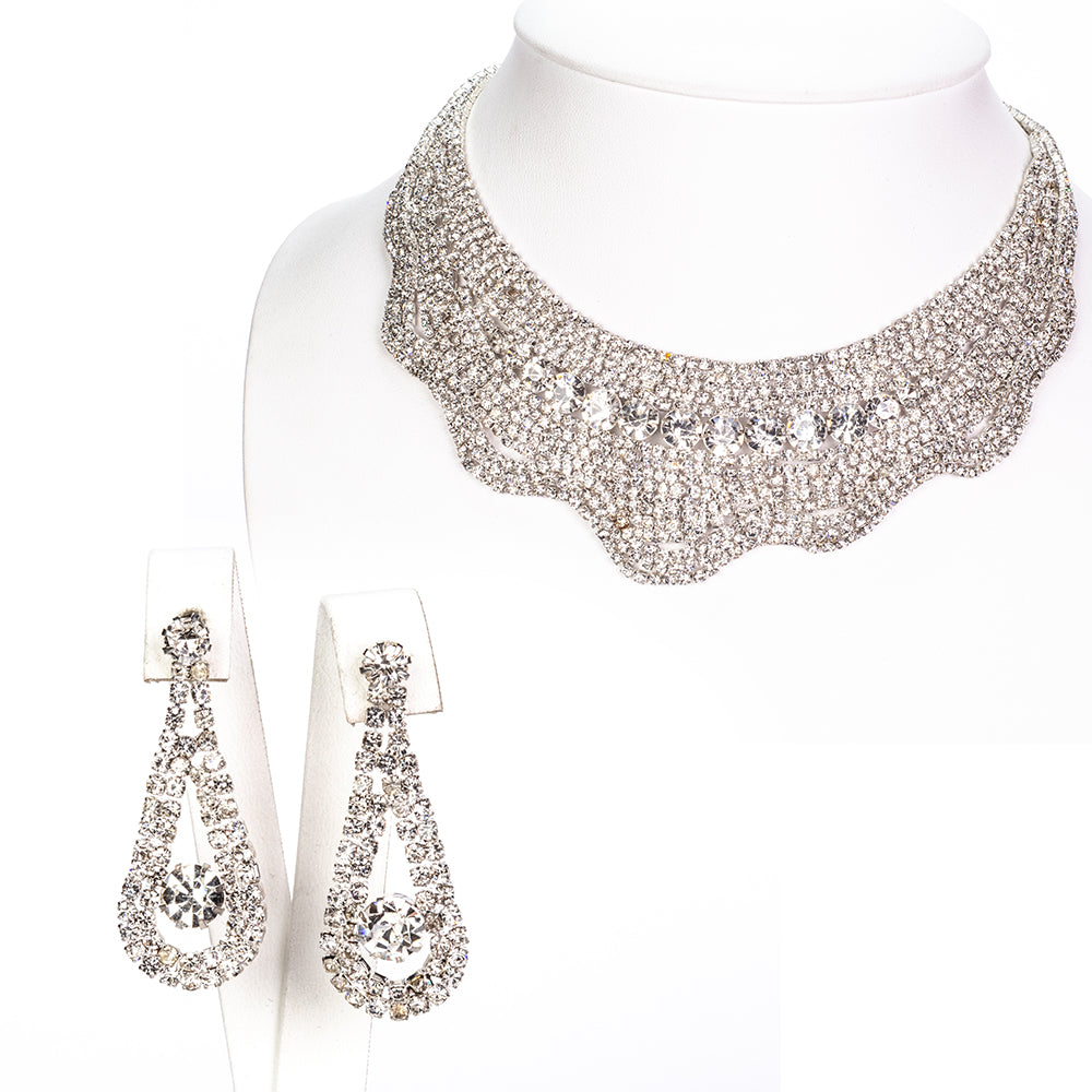 Conjunto de Aleación Bañado en Oro con Cristal Emporia® Blanco ( Collar +Pendientes ) 1 