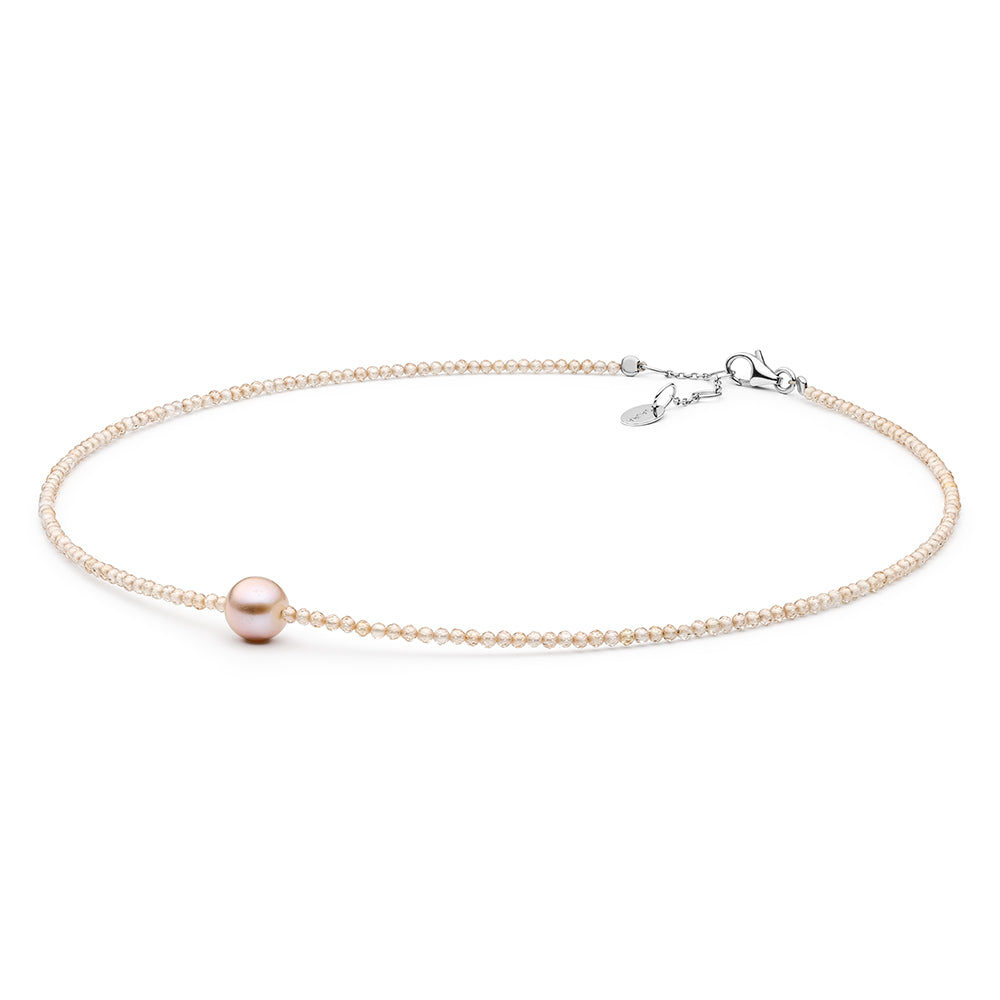 Collar de Plata con Perla de Agua Dulce- Lavanda y Zirconita Cúbica 1 