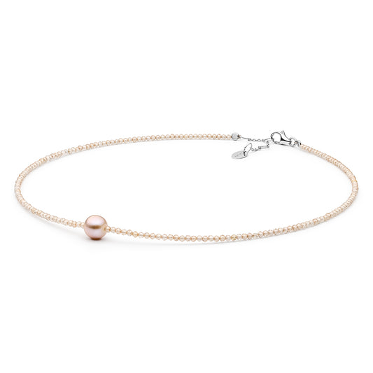 Collar de Plata con Perla de Agua Dulce- Lavanda y Zirconita Cúbica