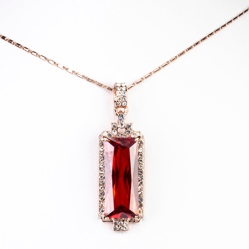 Conjunto de Aleación Bañado en Oro con Cristal Emporia® Rojo (Collar +Pendientes +Pulsera +Colgante )