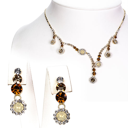 Conjunto de Aleación Bañado en Oro con Perla de cristal y Cristal Emporia® Blanco ( Collar +Pendientes )