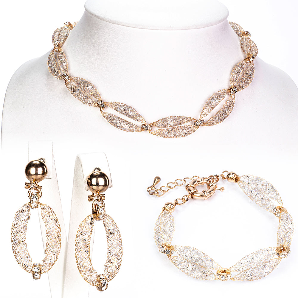 Conjunto de Aleación Bañado en Oro con Cristal Emporia® Blanco ( Collar +Pendientes +Pulsera ) 1 