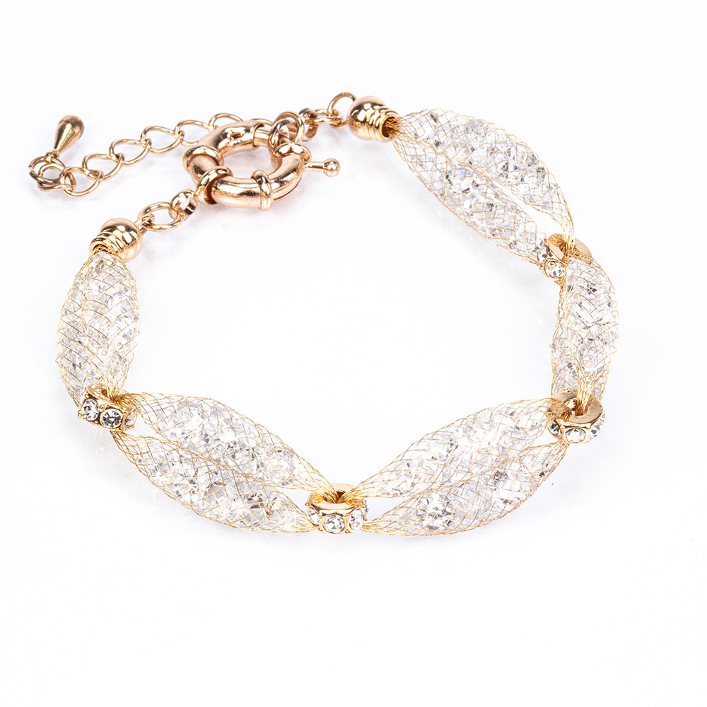 Conjunto de Aleación Bañado en Oro con Cristal Emporia® Blanco ( Collar +Pendientes +Pulsera ) 2 