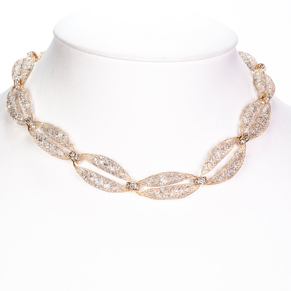 Conjunto de Aleación Bañado en Oro con Cristal Emporia® Blanco ( Collar +Pendientes +Pulsera ) 3 
