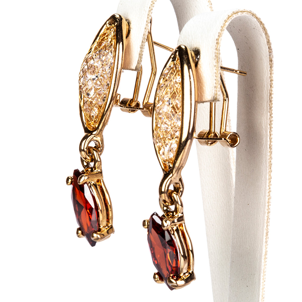 Conjunto de Aleación Bañado en Oro con Cristal Emporia® Rojo ( Collar +Pendientes ) 3 