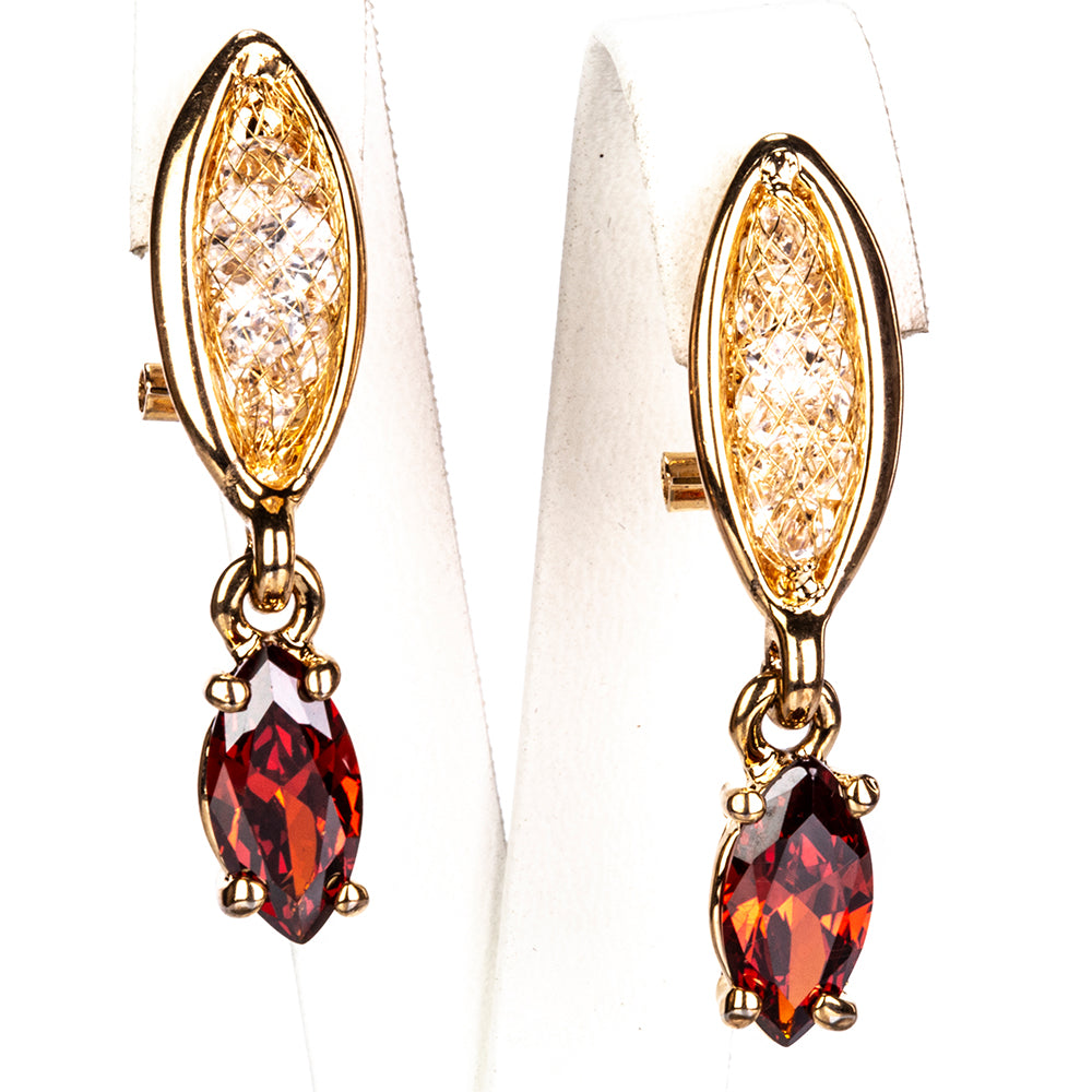 Conjunto de Aleación Bañado en Oro con Cristal Emporia® Rojo ( Collar +Pendientes ) 4 