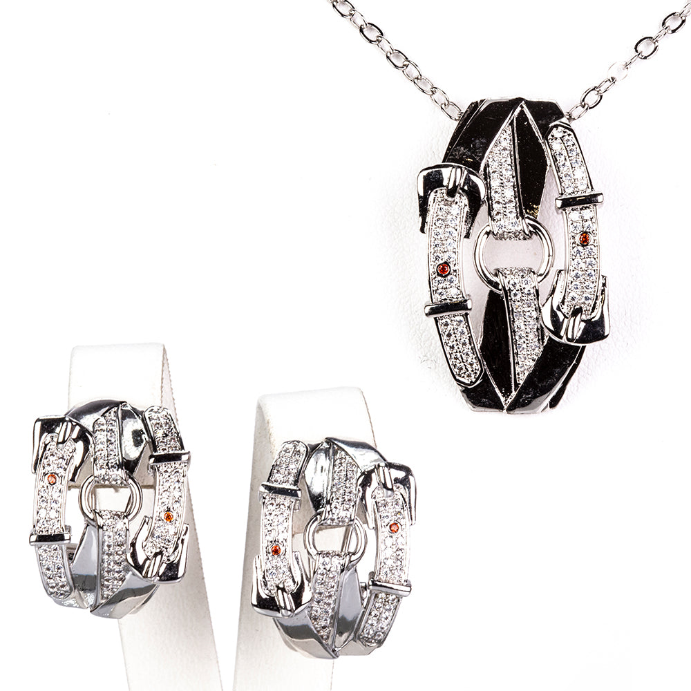 Conjunto de Aleación Bañado en Oro con Cristal Emporia® Blanco ( Collar +Pendientes +Colgante ) 1 