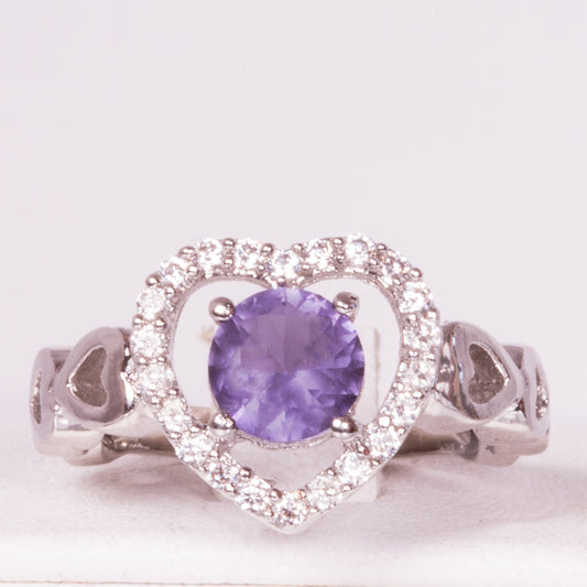 Anillo de Aleación Bañado en Oro Blanco con Cristal Emporia® Púrpura