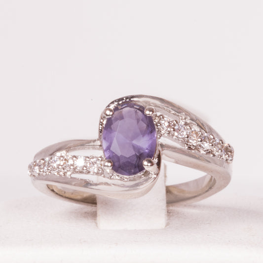 Anillo de Aleación Bañado en Oro Blanco con Cristal Emporia® Púrpura