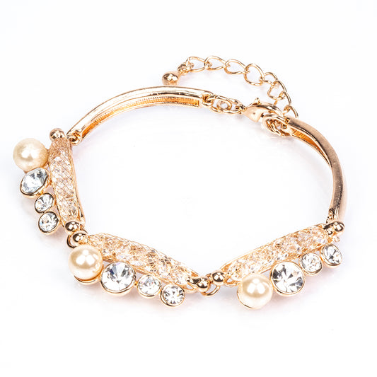 Conjunto de Aleación Bañado en Oro con Cristal Emporia® Blanco ( Collar +Pendientes +Pulsera )