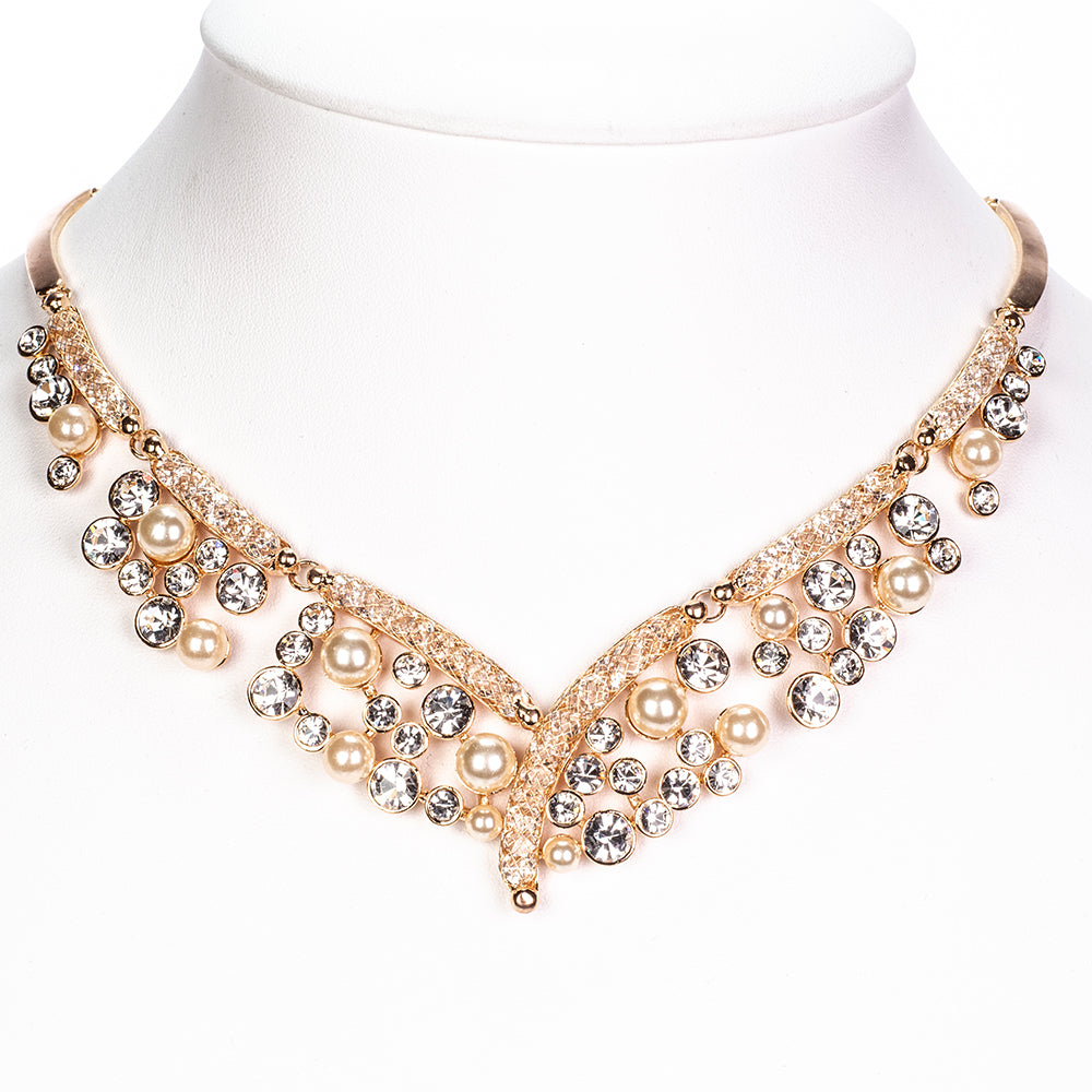 Conjunto de Aleación Bañado en Oro con Cristal Emporia® Blanco ( Collar +Pendientes +Pulsera ) 3 