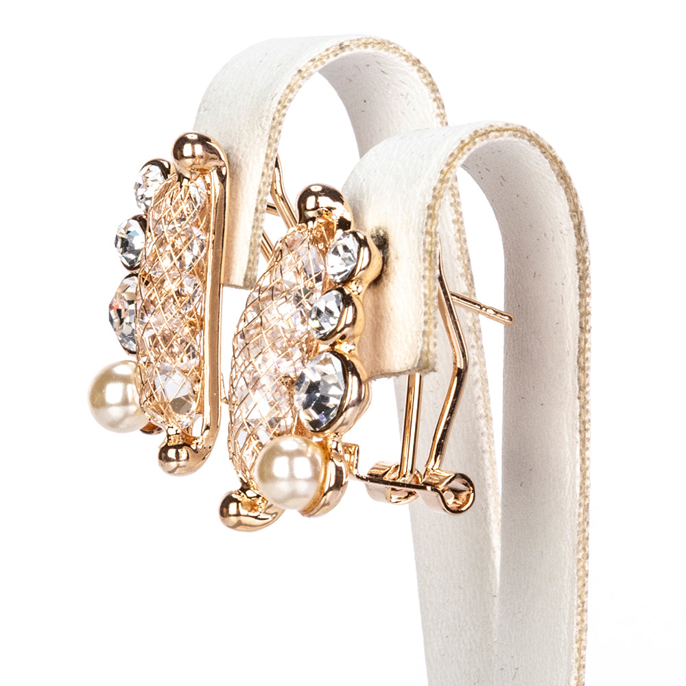Conjunto de Aleación Bañado en Oro con Cristal Emporia® Blanco ( Collar +Pendientes +Pulsera ) 4 