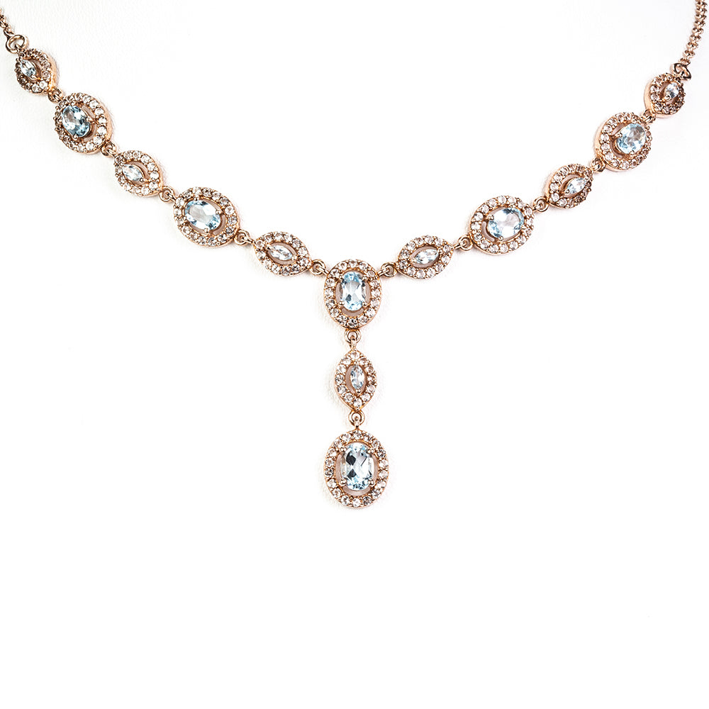 Collar de Plata Bañada en Oro con Topacio Azul Cielo y Topacio Blanco 1 