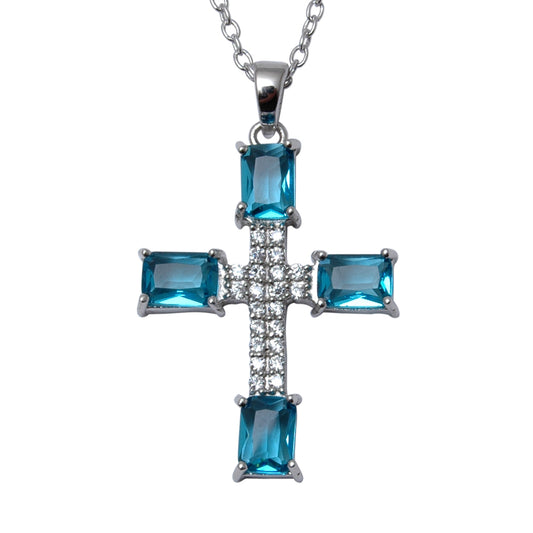 Cruz Colgante de Aleación Bañado en Oro con Cristal Emporia® Azul
