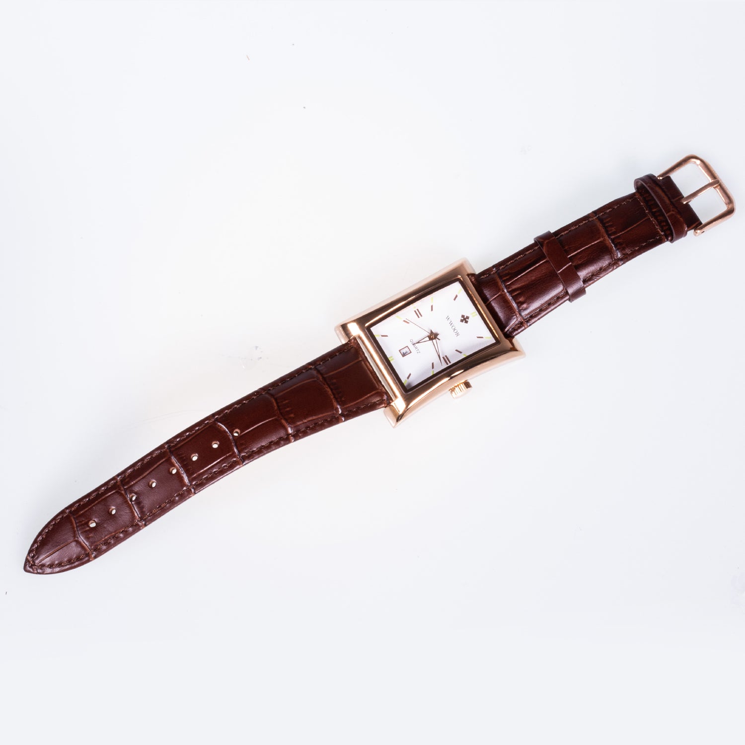 Reloj de pulsera de acero inoxidable chapado en oro con correa de cuero marrón 4 