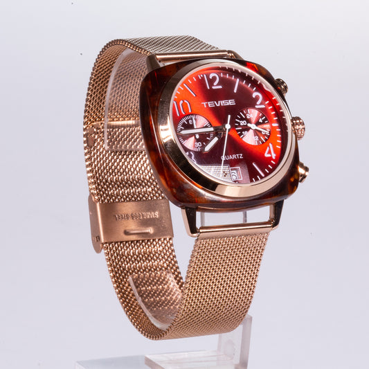 Reloj de Aleación Bañado en Oro con Cristal Emporia® Blanco