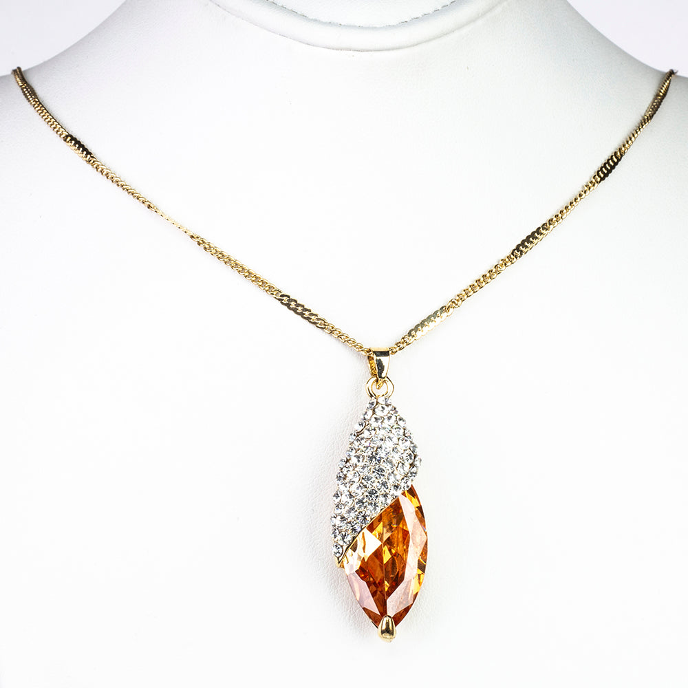 Conjunto de Aleación Bañado en Oro con Cristal Emporia® Naranja (Collar +Pendientes +Pulsera +Colgante )