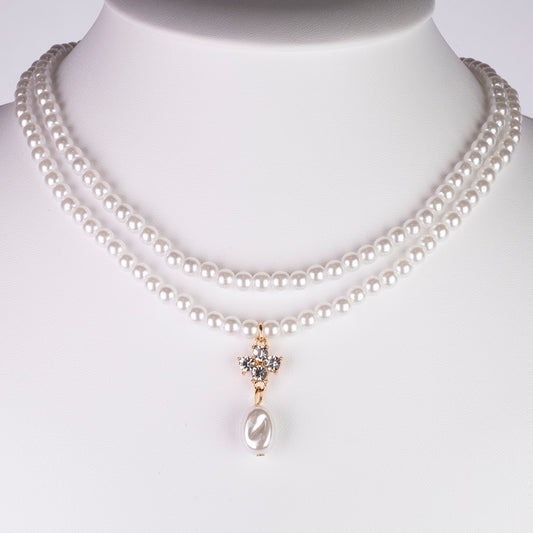 Collar de Aleación Bañado en Oro con Perla de cristal y Cristal Emporia® Blanco
