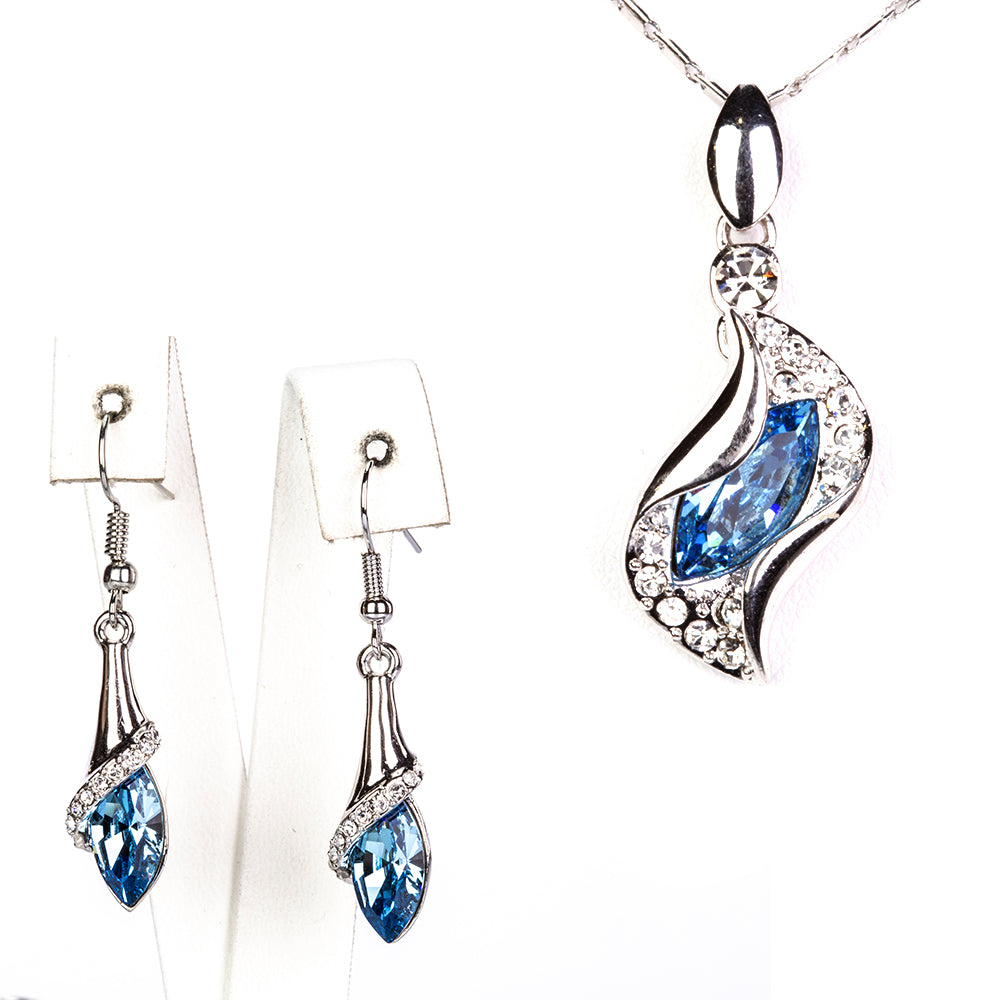 Conjunto de Aleación Bañado en Oro con Cristal Emporia® Azul ( Pendientes +Colgante ) 1 