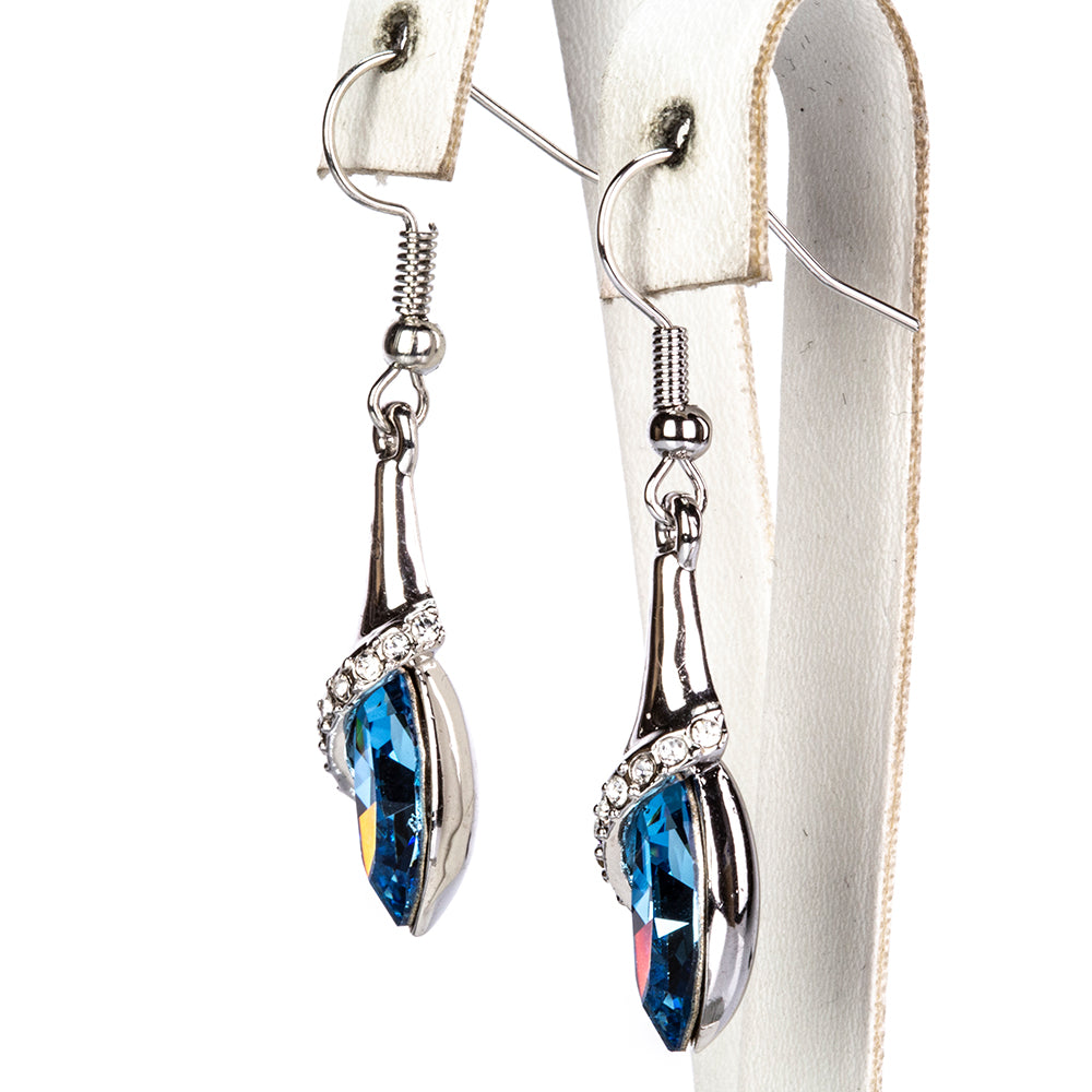 Conjunto de Aleación Bañado en Oro con Cristal Emporia® Azul ( Pendientes +Colgante ) 3 