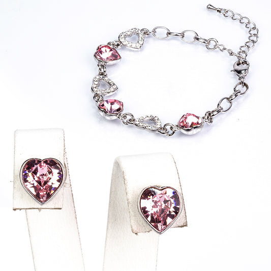 Conjunto de Aleación Bañado en Oro con Cristal Emporia® Blanco y Cristal Emporia® Rosa ( Pendientes +Pulsera )