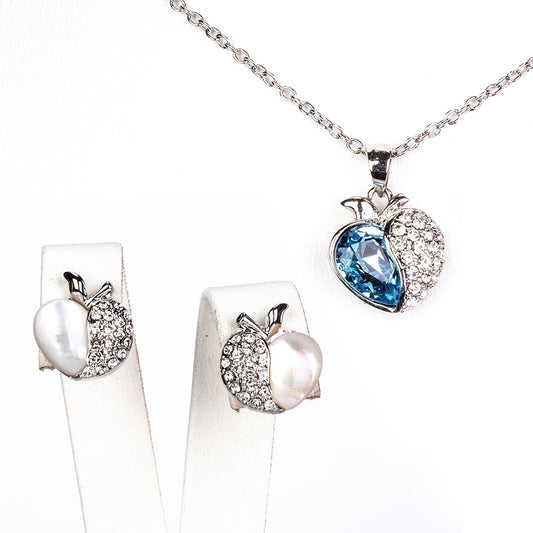 Conjunto de Aleación Bañado en Oro con Cristal Emporia® Azul ( Pendientes +Colgante )