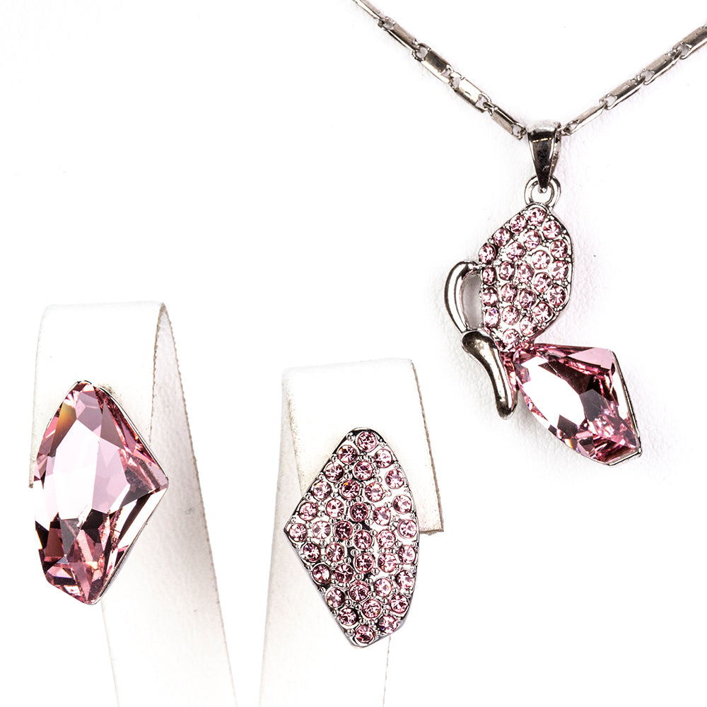 Conjunto de Aleación Bañado en Oro con Cristal Emporia® Blanco ( Pendientes +Colgante ) 1 