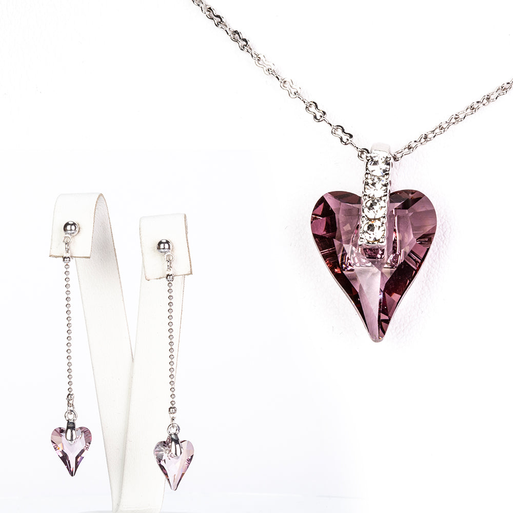 Conjunto de Aleación Bañado en Oro con Cristal Emporia® Púrpura ( Pendientes +Colgante )