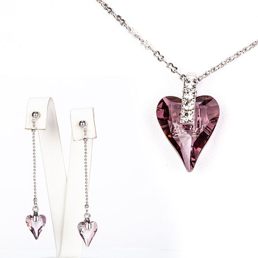 Conjunto de Aleación Bañado en Oro con Cristal Emporia® Púrpura ( Pendientes +Colgante )