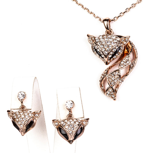 Conjunto de Aleación Bañado en Oro con Cristal Emporia® Blanco ( Collar +Pendientes )