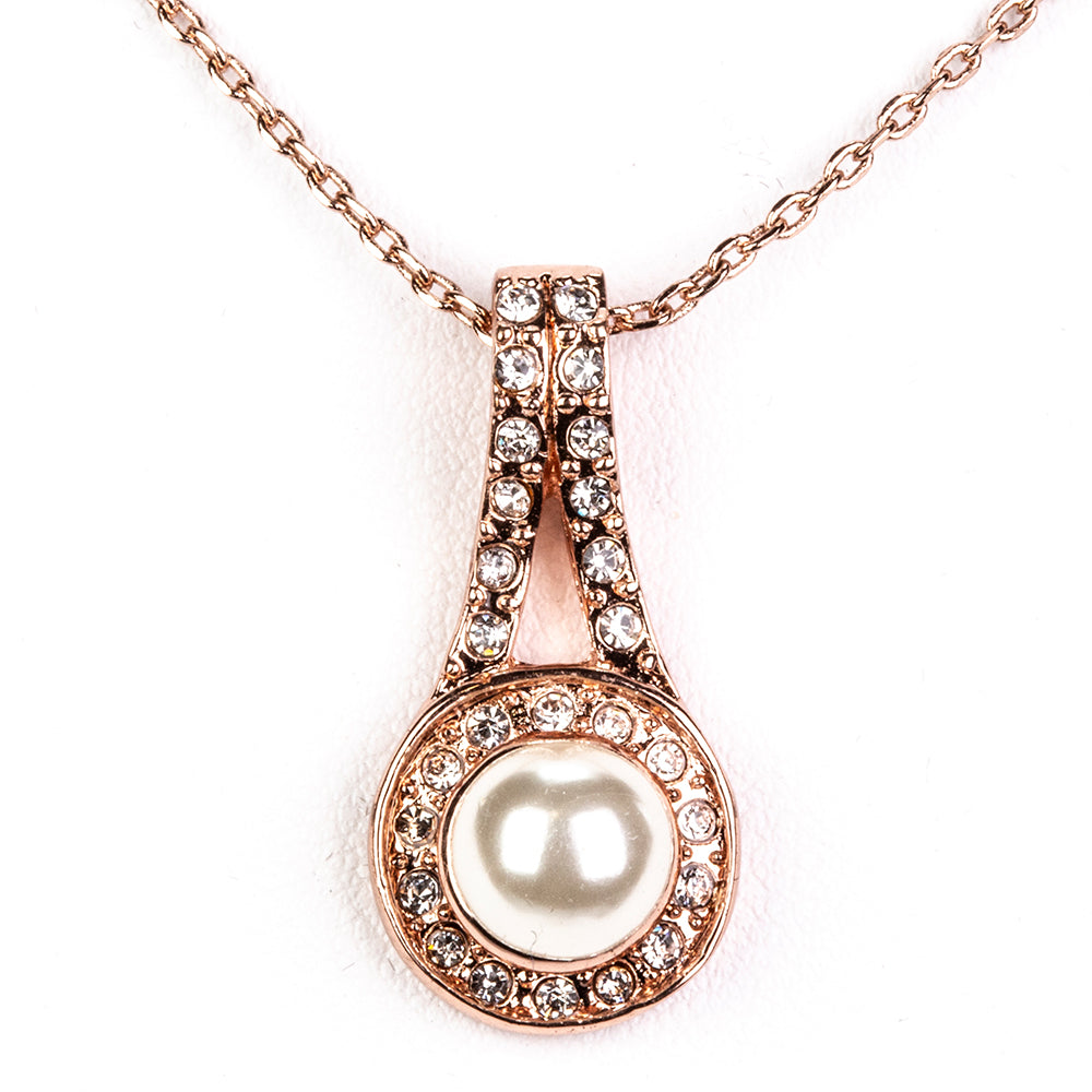 Conjunto de Aleación Bañado en Oro con Perla de cristal y Cristal Emporia® Blanco ( Collar +Pendientes ) 2 