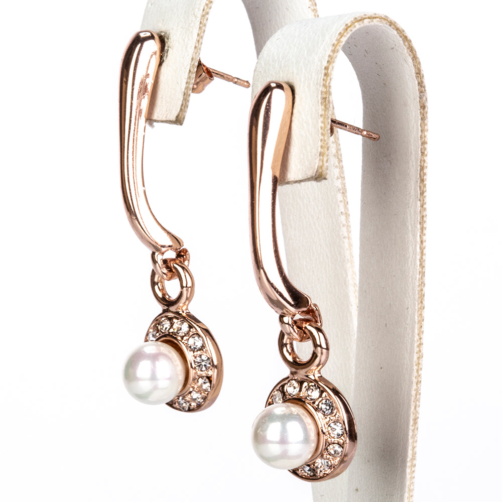 Conjunto de Aleación Bañado en Oro con Perla de cristal y Cristal Emporia® Blanco ( Collar +Pendientes ) 3 