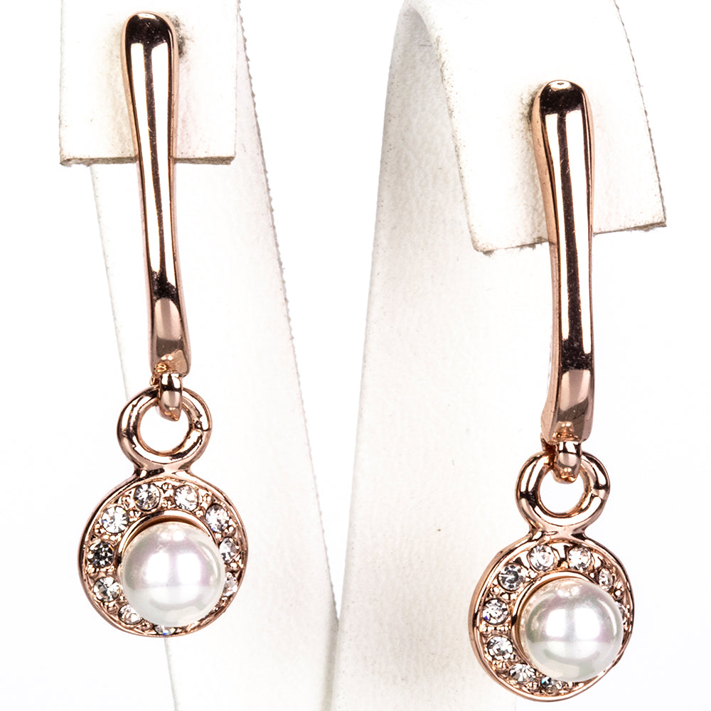 Conjunto de Aleación Bañado en Oro con Perla de cristal y Cristal Emporia® Blanco ( Collar +Pendientes ) 4 