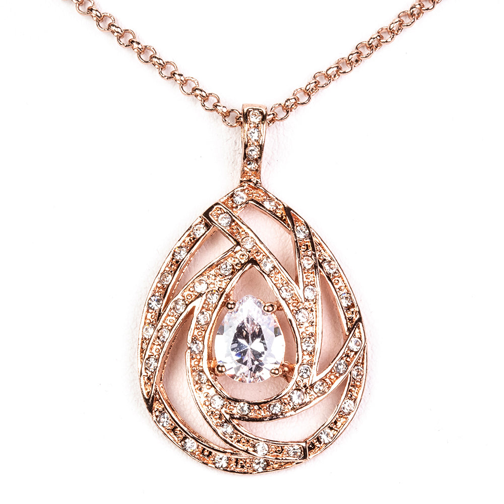 Conjunto de Aleación Bañado en Oro con Cristal Emporia® Blanco ( Collar +Pendientes +Colgante ) 2 