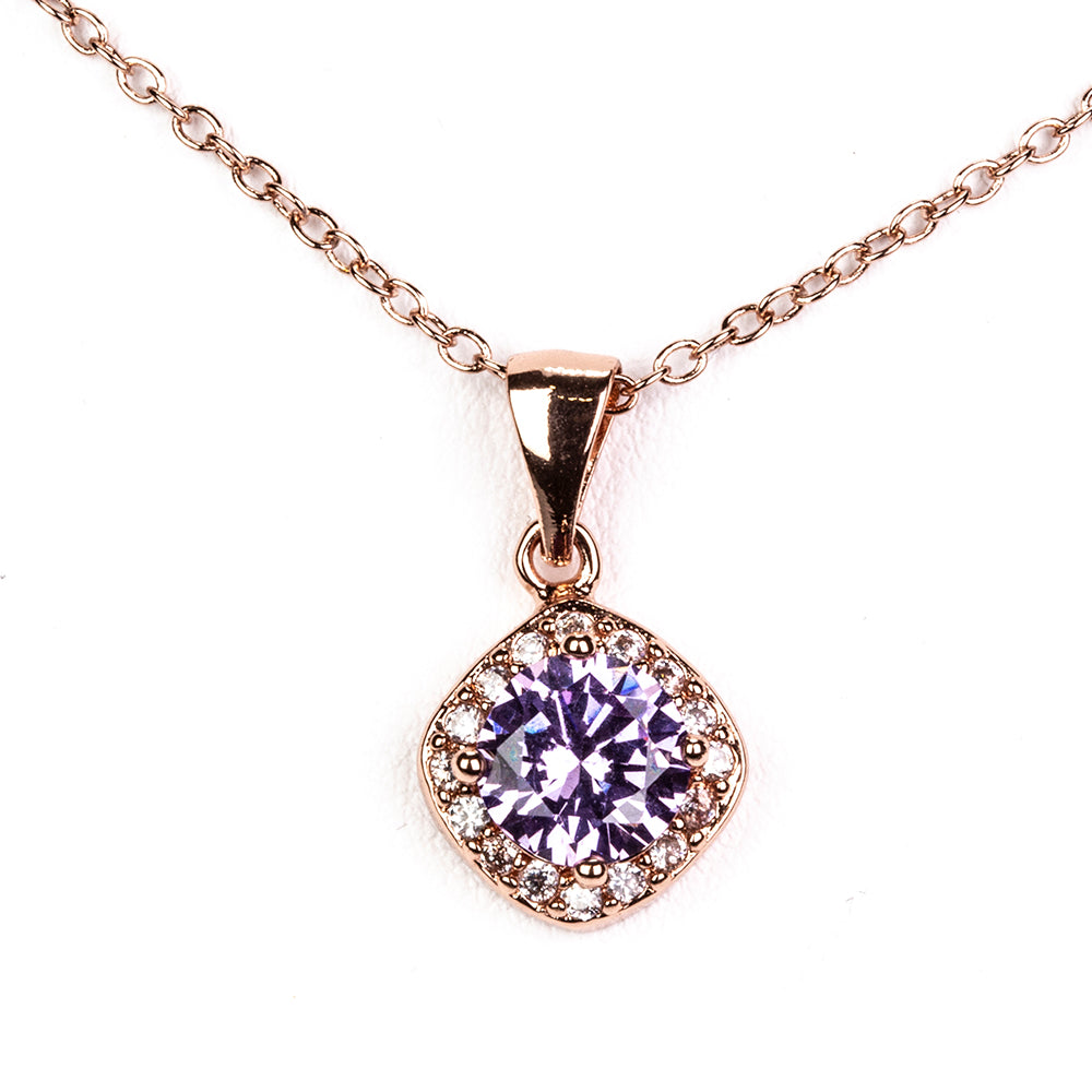 Conjunto de Aleación Bañado en Oro con Cristal Emporia® Púrpura ( Collar +Pendientes +Anillo +Colgante ) 2 