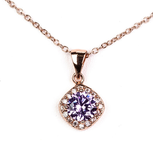 Conjunto de Aleación Bañado en Oro con Cristal Emporia® Púrpura ( Collar +Pendientes +Anillo +Colgante )