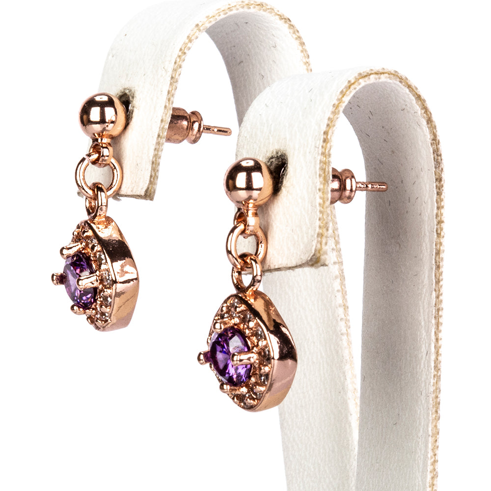 Conjunto de Aleación Bañado en Oro con Cristal Emporia® Púrpura ( Collar +Pendientes +Anillo +Colgante ) 3 
