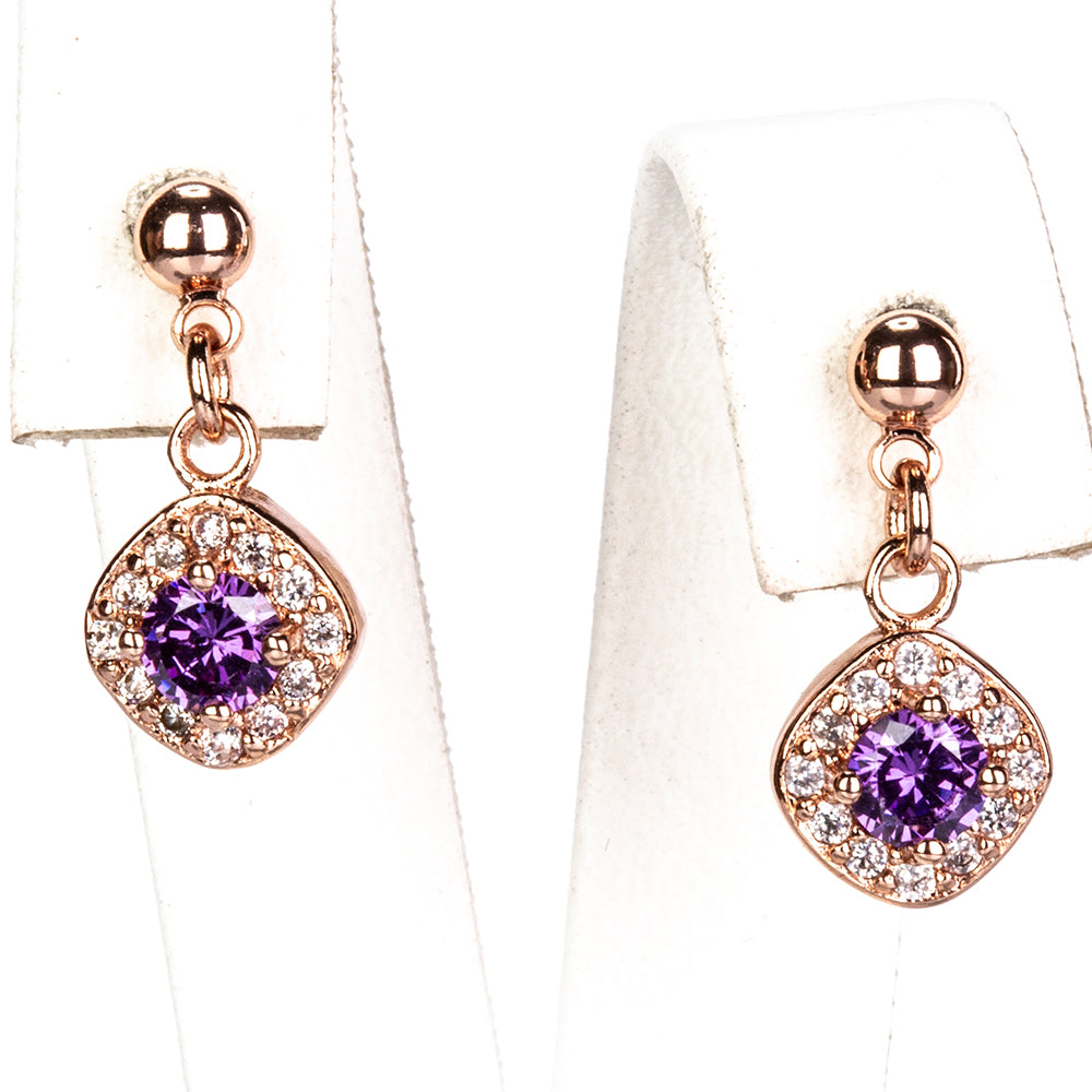 Conjunto de Aleación Bañado en Oro con Cristal Emporia® Púrpura ( Collar +Pendientes +Anillo +Colgante ) 4 