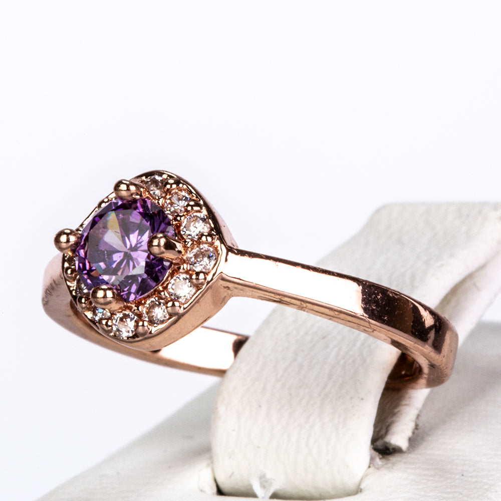 Conjunto de Aleación Bañado en Oro con Cristal Emporia® Púrpura ( Collar +Pendientes +Anillo +Colgante ) 5 